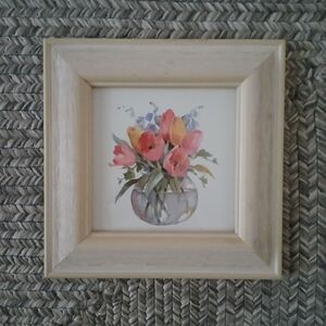 Framed Artwork Watercolor Print Flowers in Water Country Farmhouse Decoration